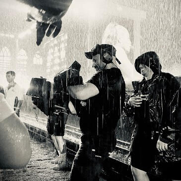 Crew in rain